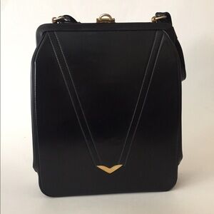 Black Leather Classic Parisian Vintage Handbag